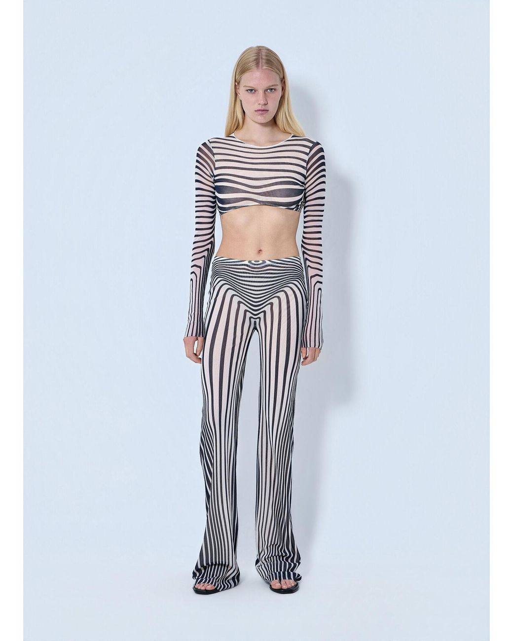 Jean Paul Gaultier Blue Re-Edition Flare Trousers Morphing Stripes
