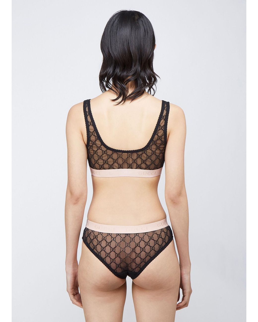 Gucci GG Logo Sheer-lace Lingerie Set in Black