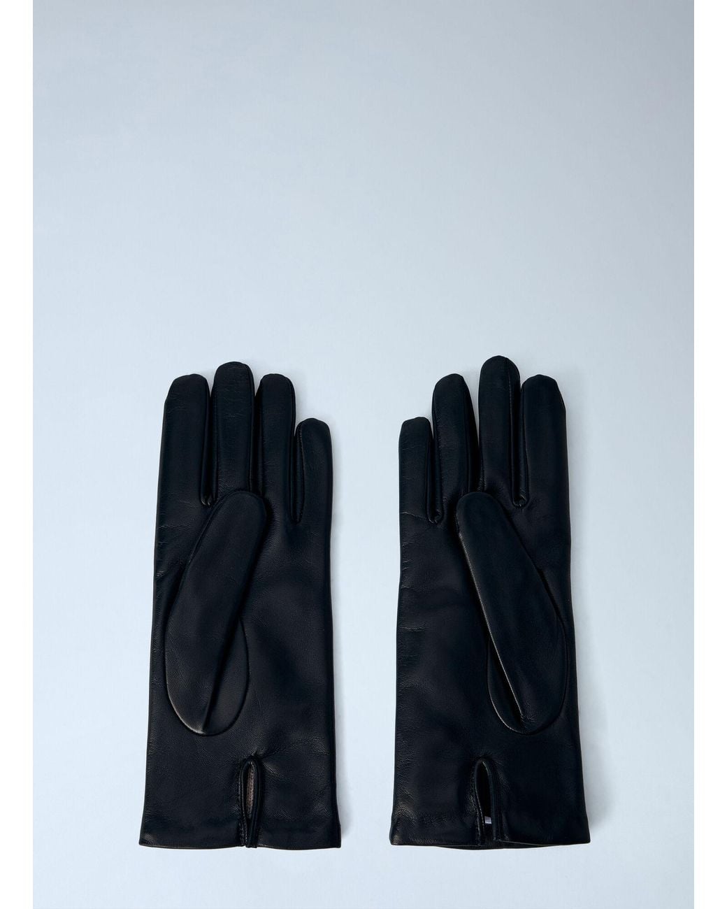 Max Mara Blue Leather Gloves With Logo Detail