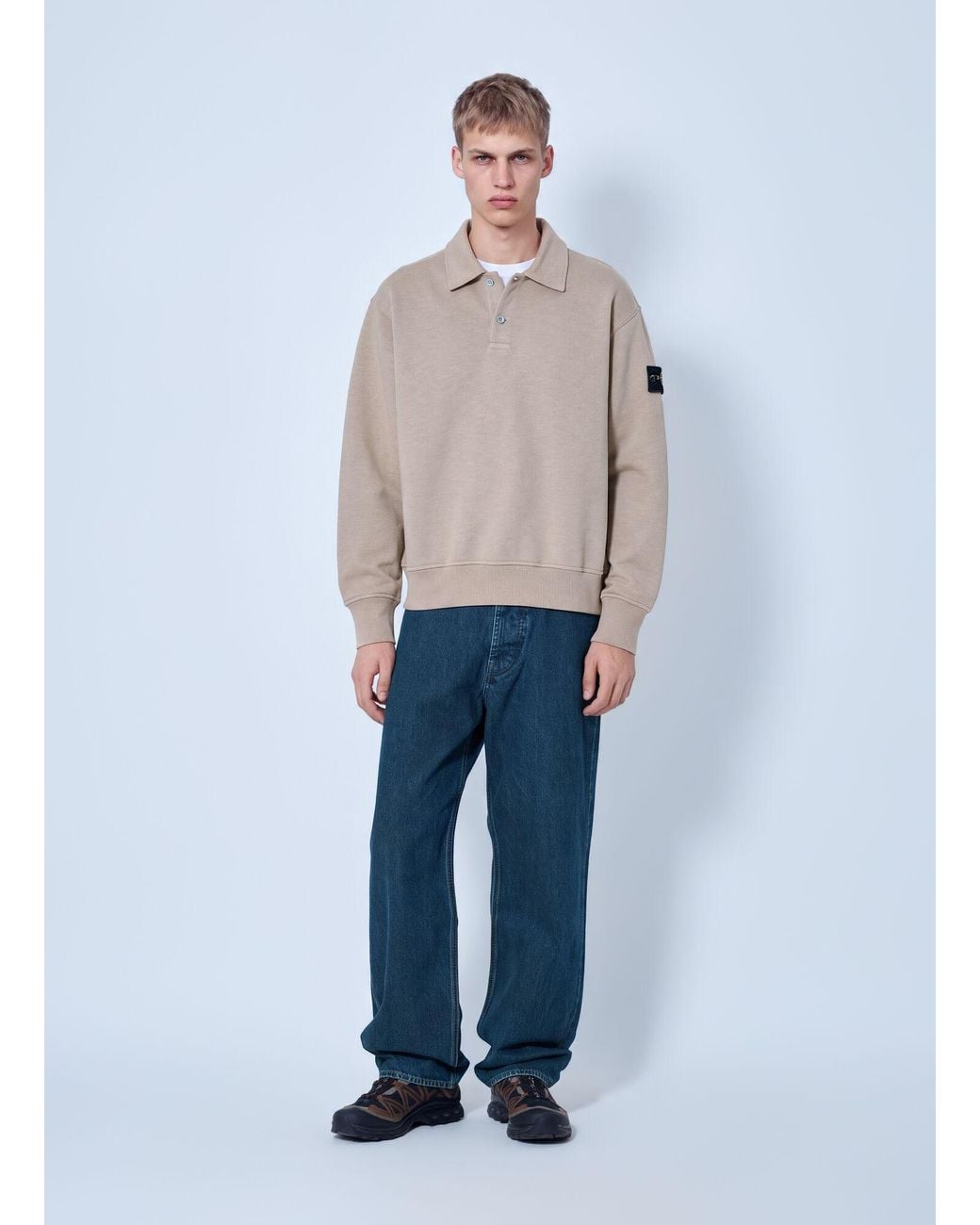 Stone Island Gray Polo Collar Sweatshirt for men
