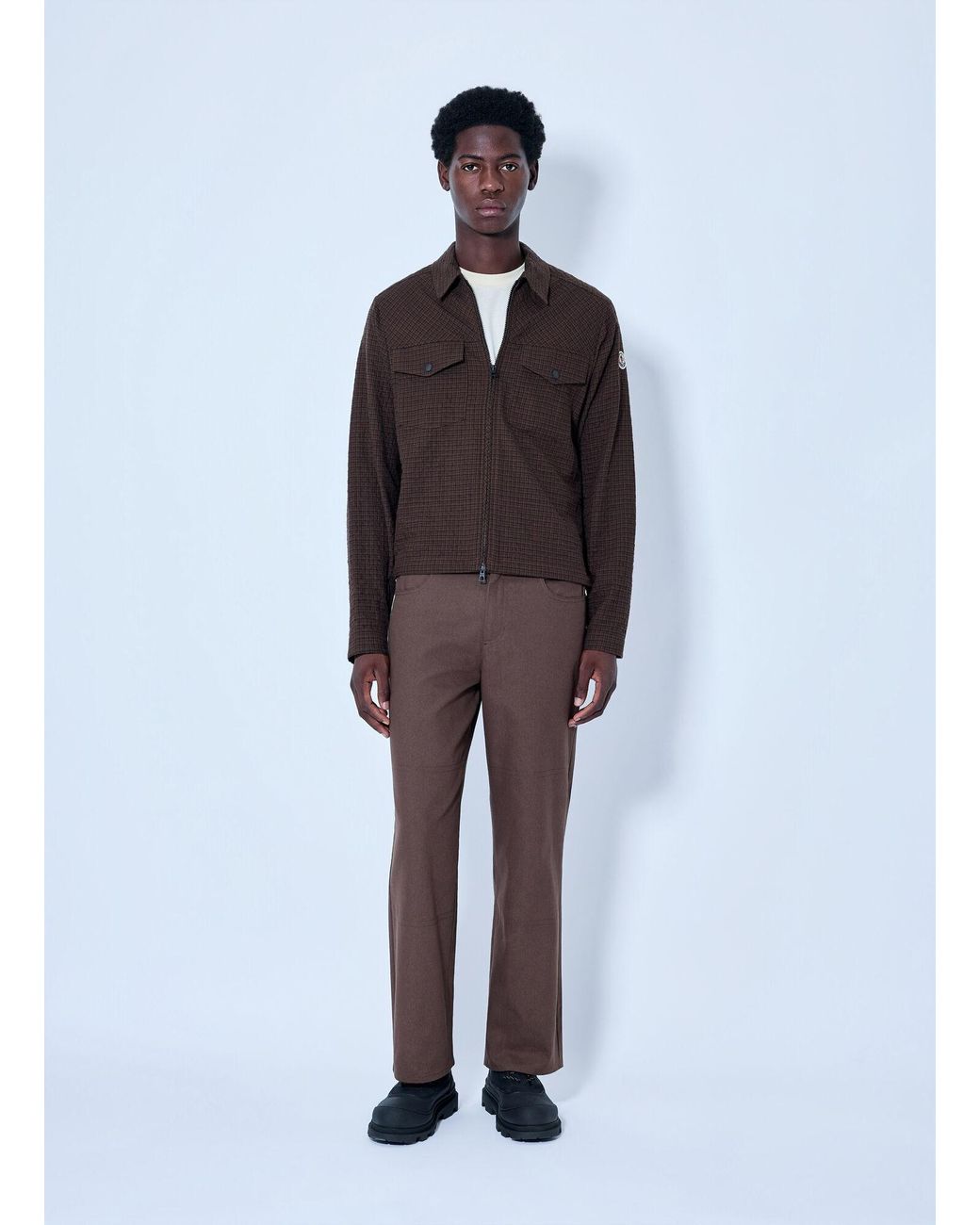 Moncler Brown Checked Zip-Up Jacket for men