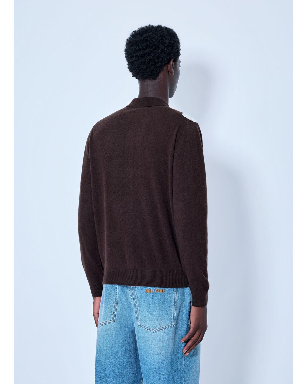 Miu Miu Red Cashmere Argyle Cardigan for men