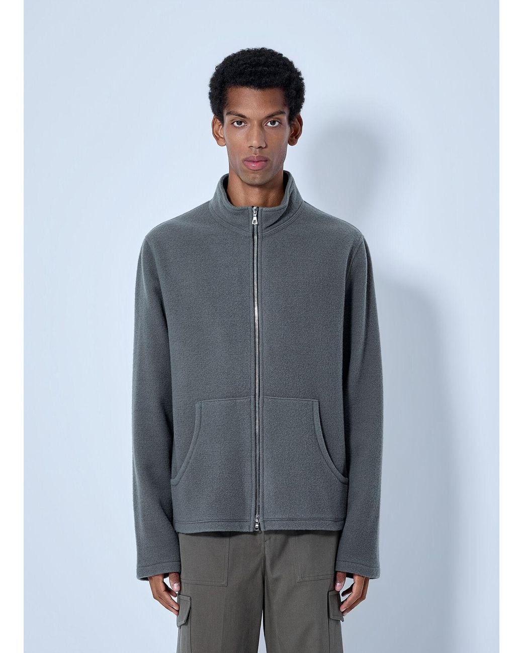 Rier Gray Fleece Full Zip Sweatshirt for men