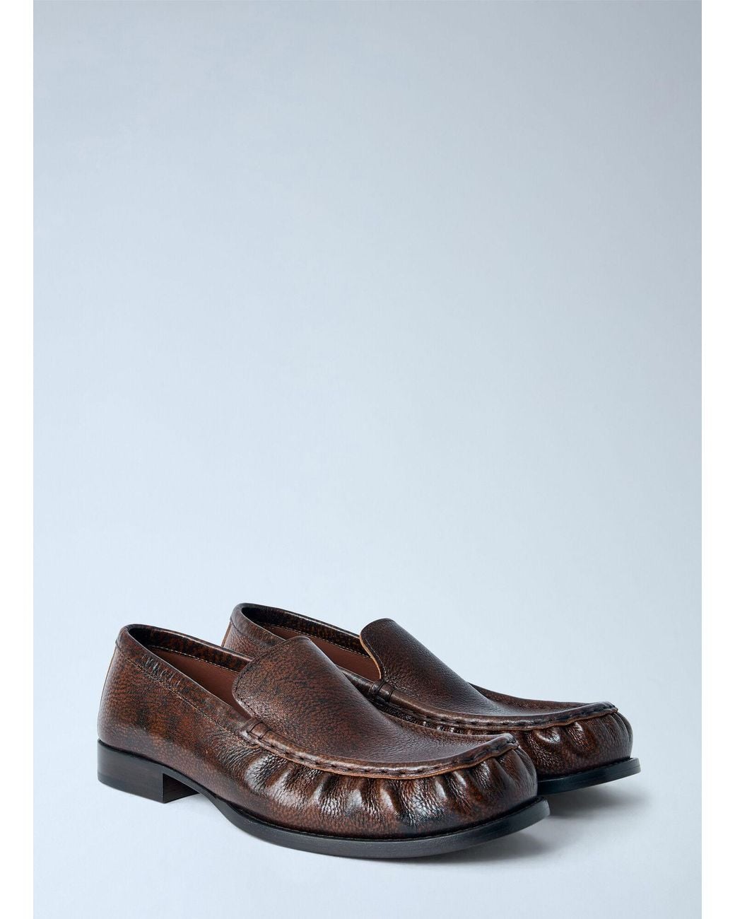 Dries Van Noten White Pebbled Leather Loafers
