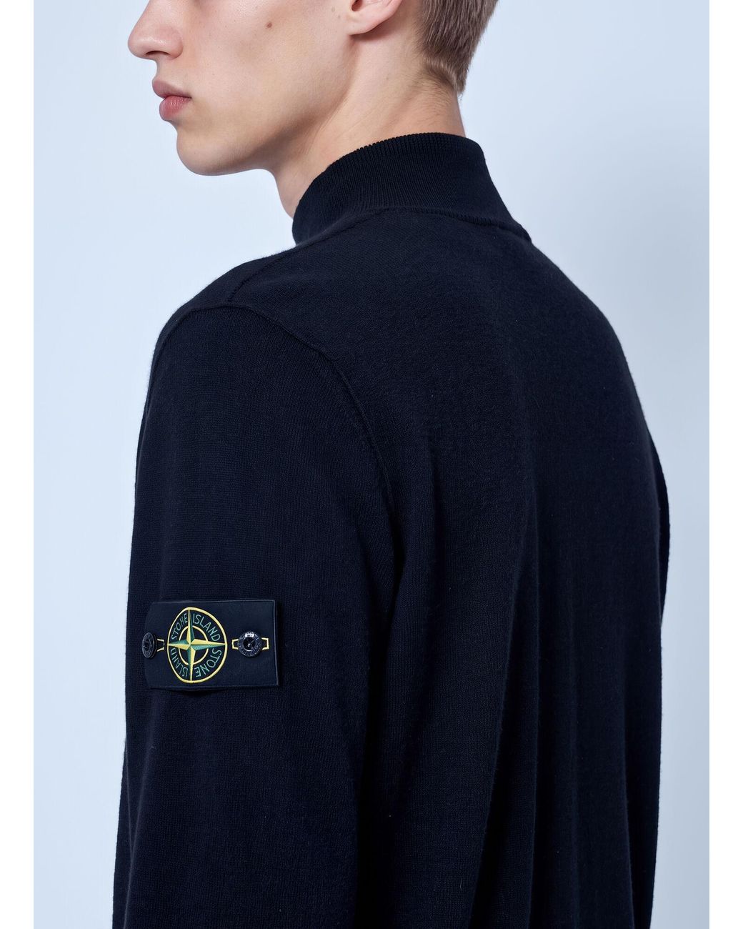 Stone Island Blue Zip-Up Knit Cardigan for men