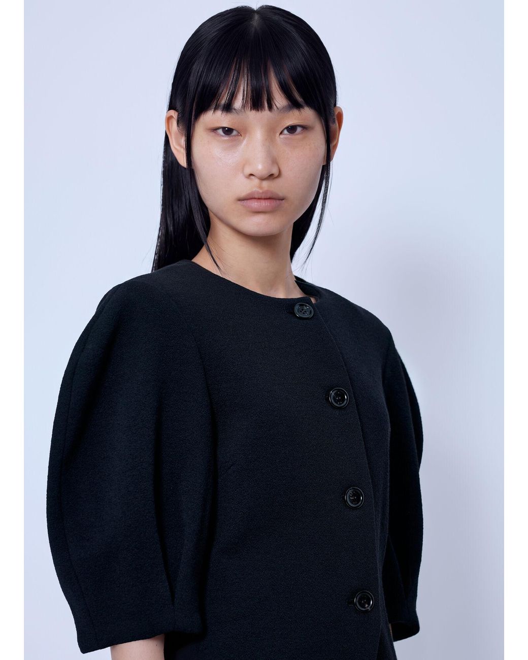 Max Mara Blue Puff Sleeve Buttoned Jacket