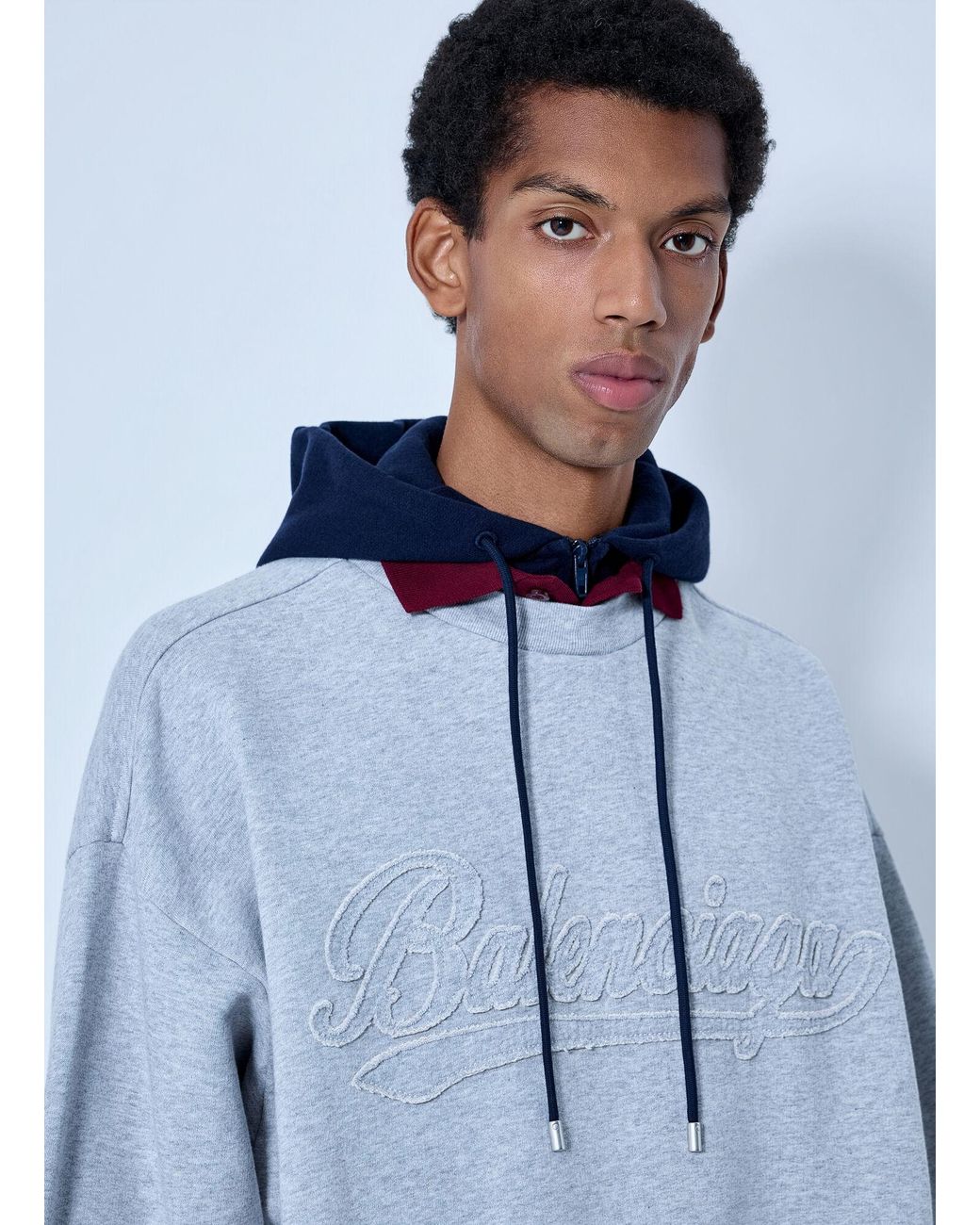 Balenciaga Blue Layered Hoodie With Embroidered Logo for men