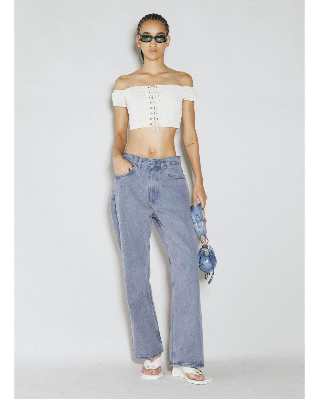 Guess Blue Lace Corset Crop Top