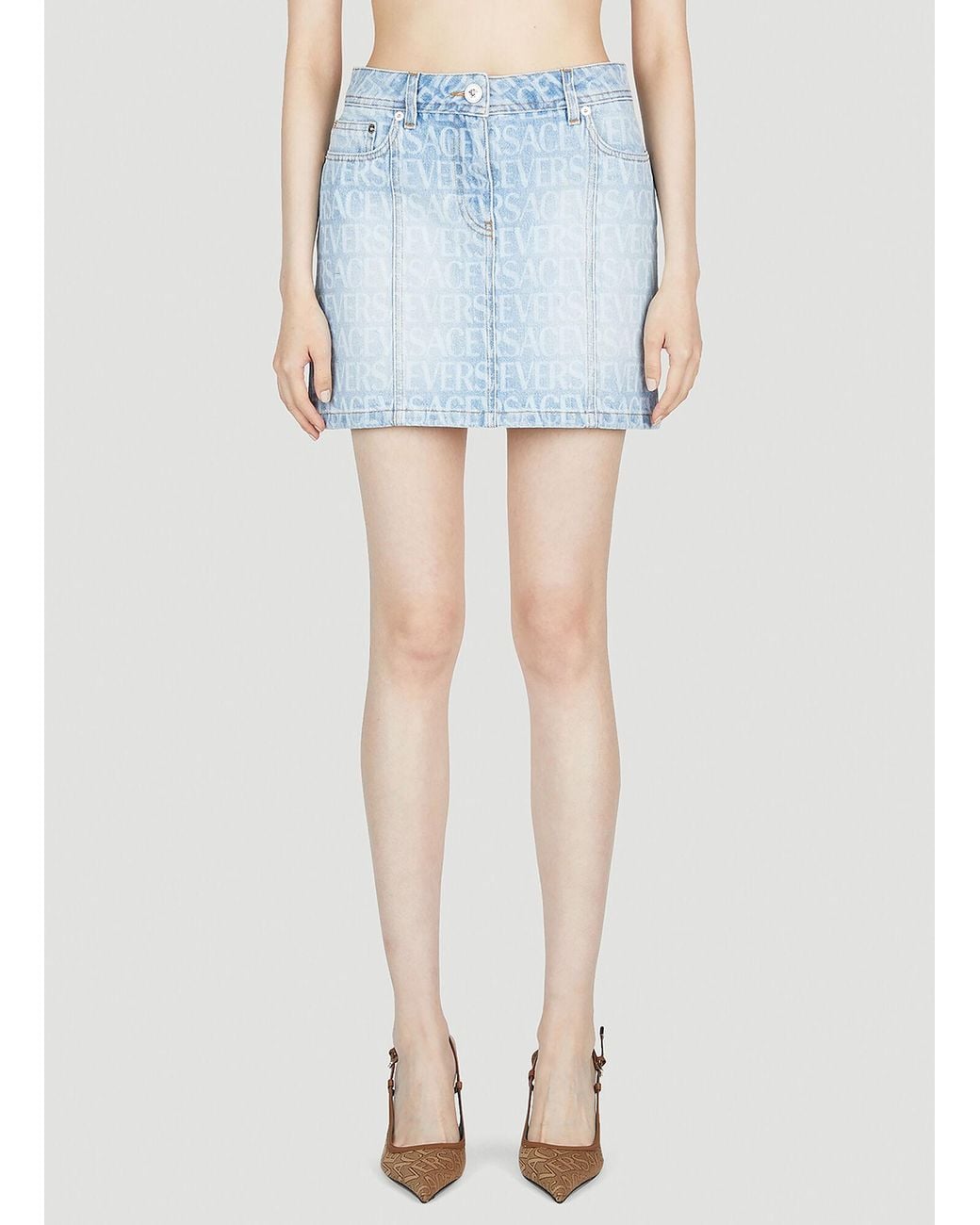 Versace Blue Denim Jacquard Mini Skirt