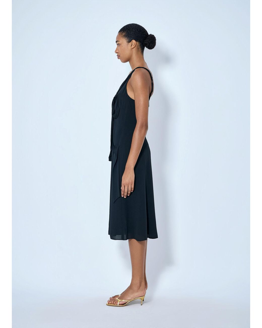 Acne Blue Silk Midi Dress With Bow