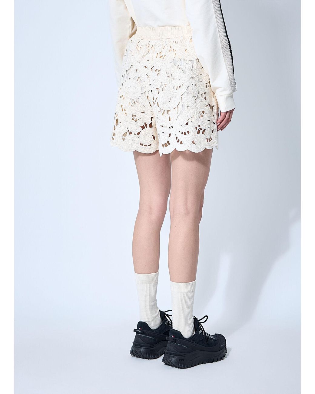 Moncler White Embroidery Anglaise Shorts
