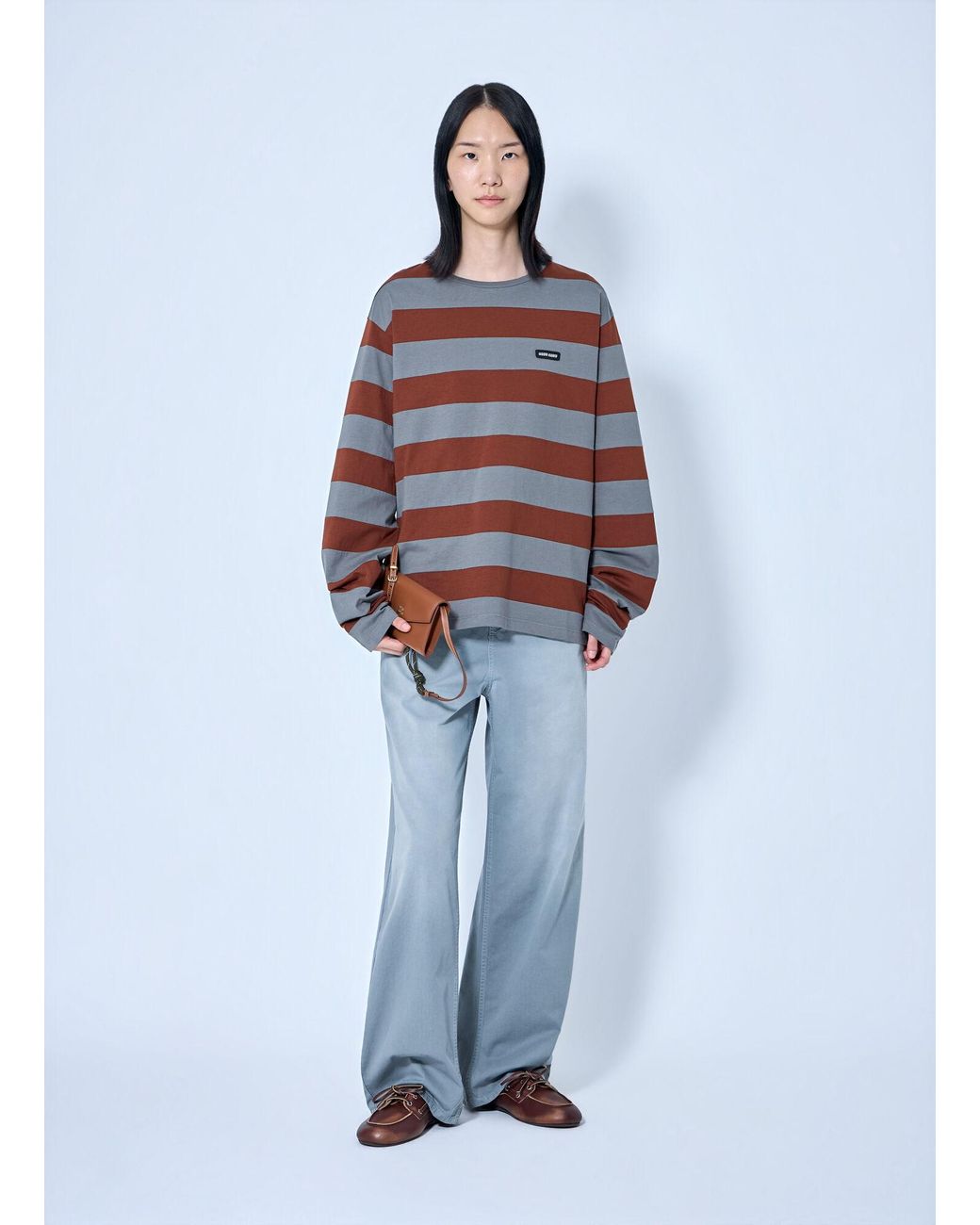 Miu Miu Gray Striped Jersey T-Shirt