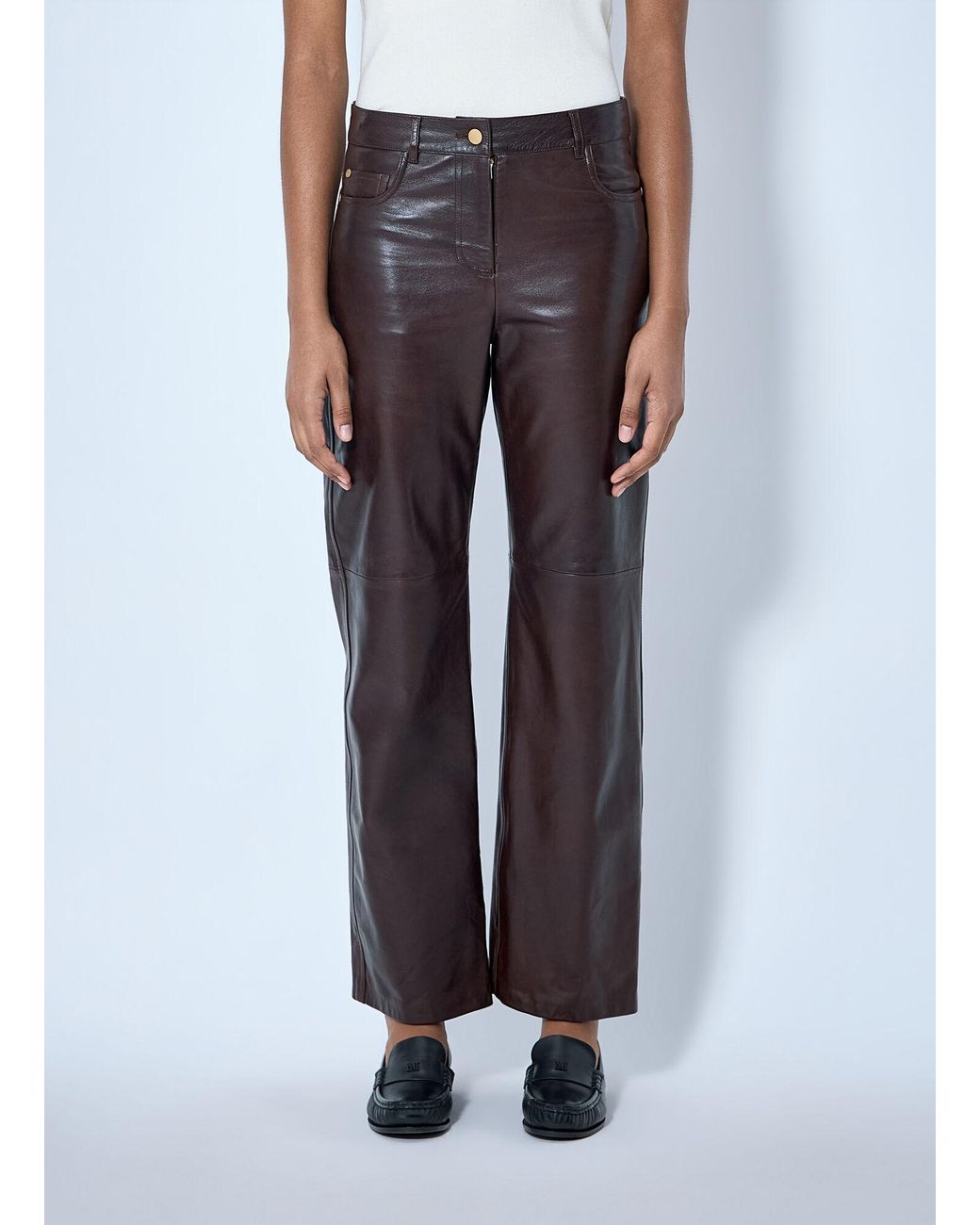 Max Mara Blue Leather Wide-Leg Trousers