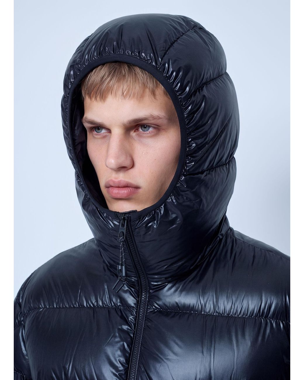 Moncler Blue Anapo Hooded Mid-length Down Jacket for men