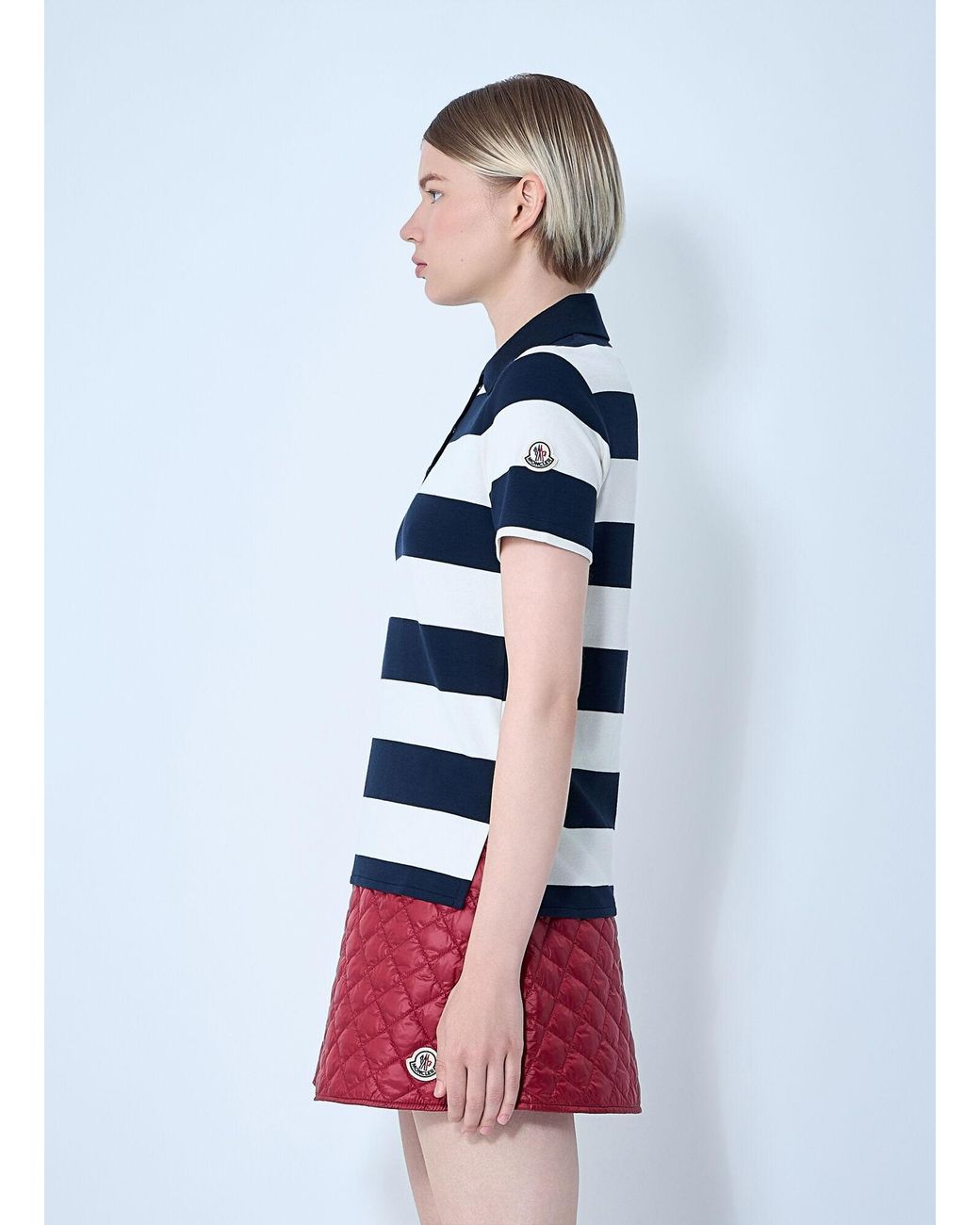 Moncler White Striped Polo Shirt