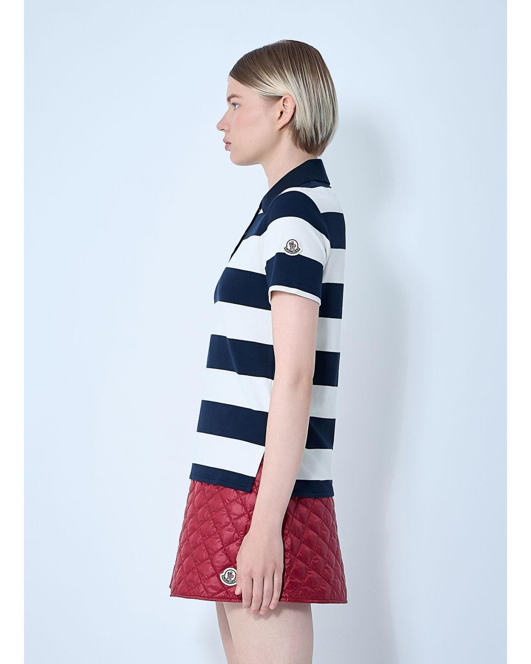 Moncler White Striped Polo Shirt