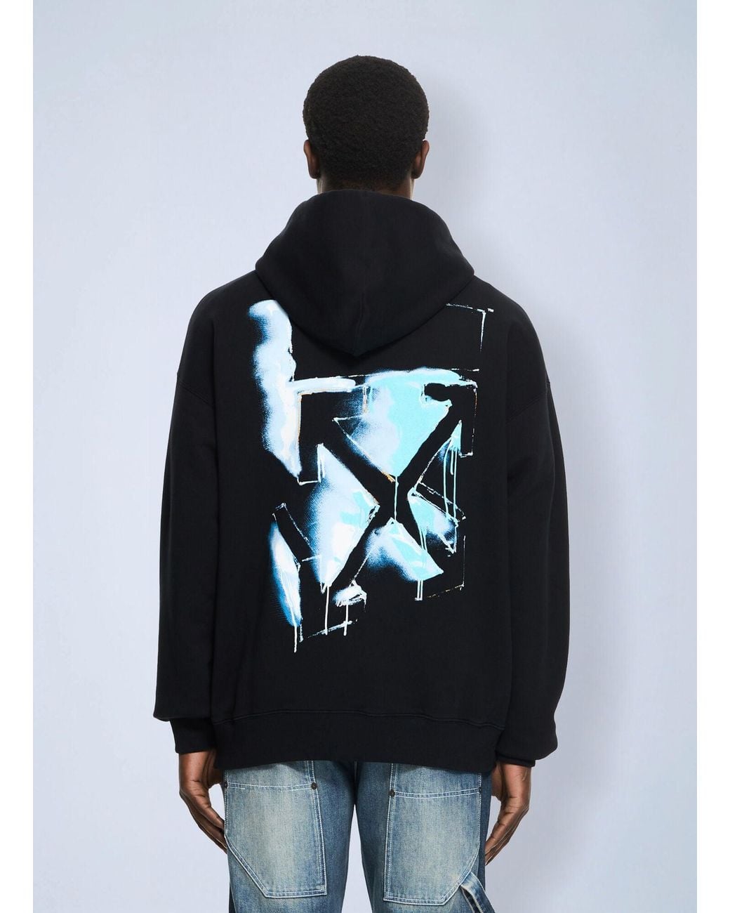 Off-White c/o Virgil Abloh Blue 3D Spray Arrow Skate Hoodie for men