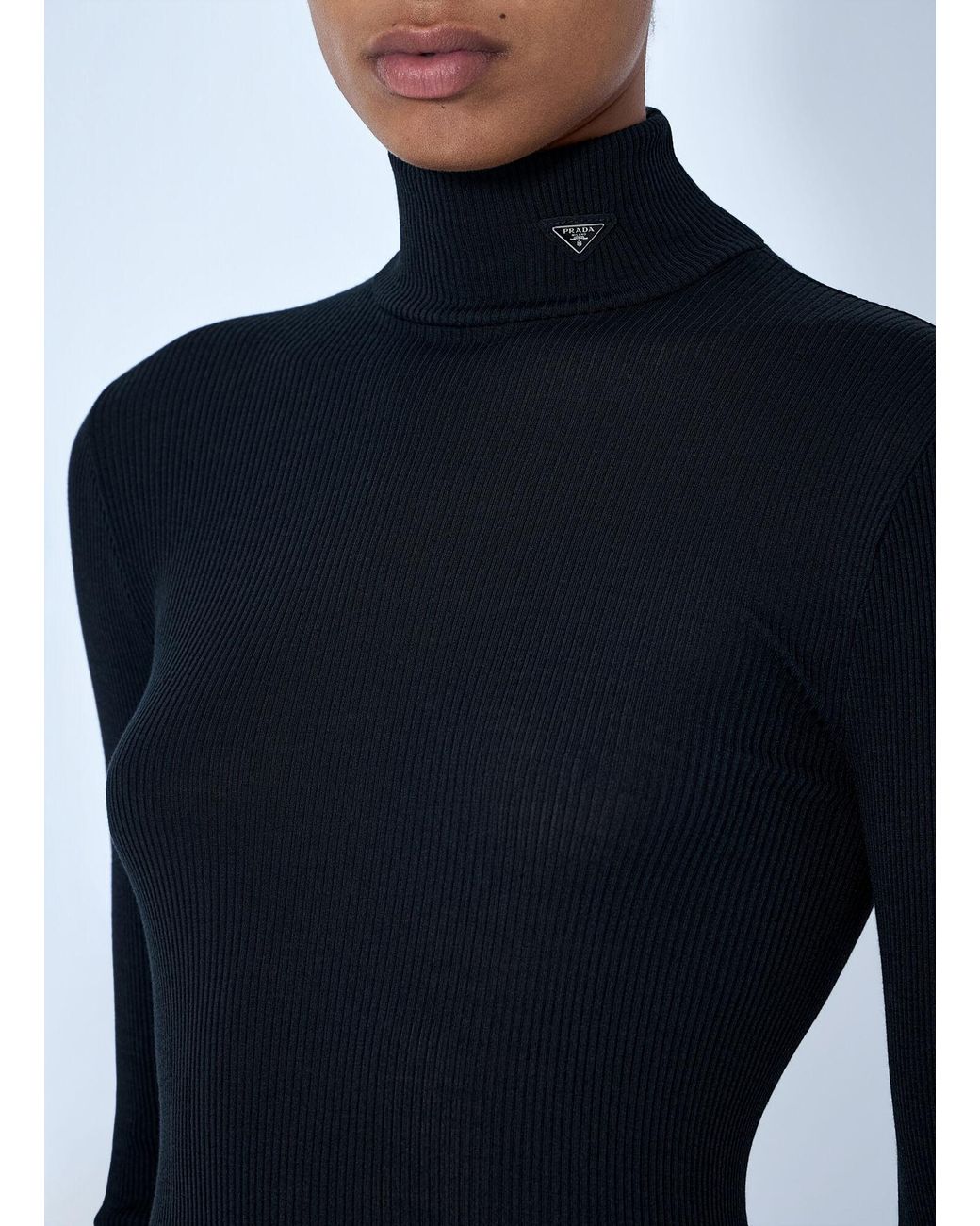 Prada Blue Ribbed Turtleneck Top