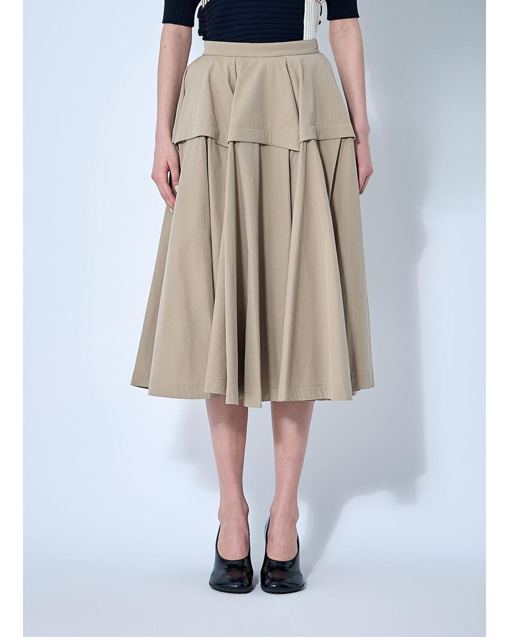 Bottega Veneta Natural Gathered Midi Skirt