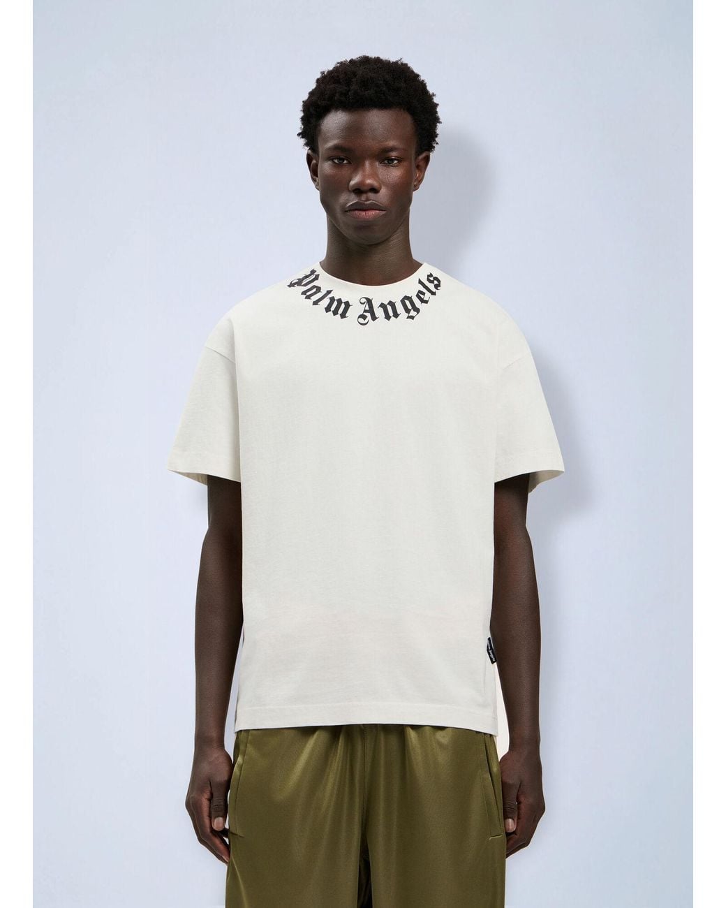 Palm Angels White Neck Logo T-Shirt for men