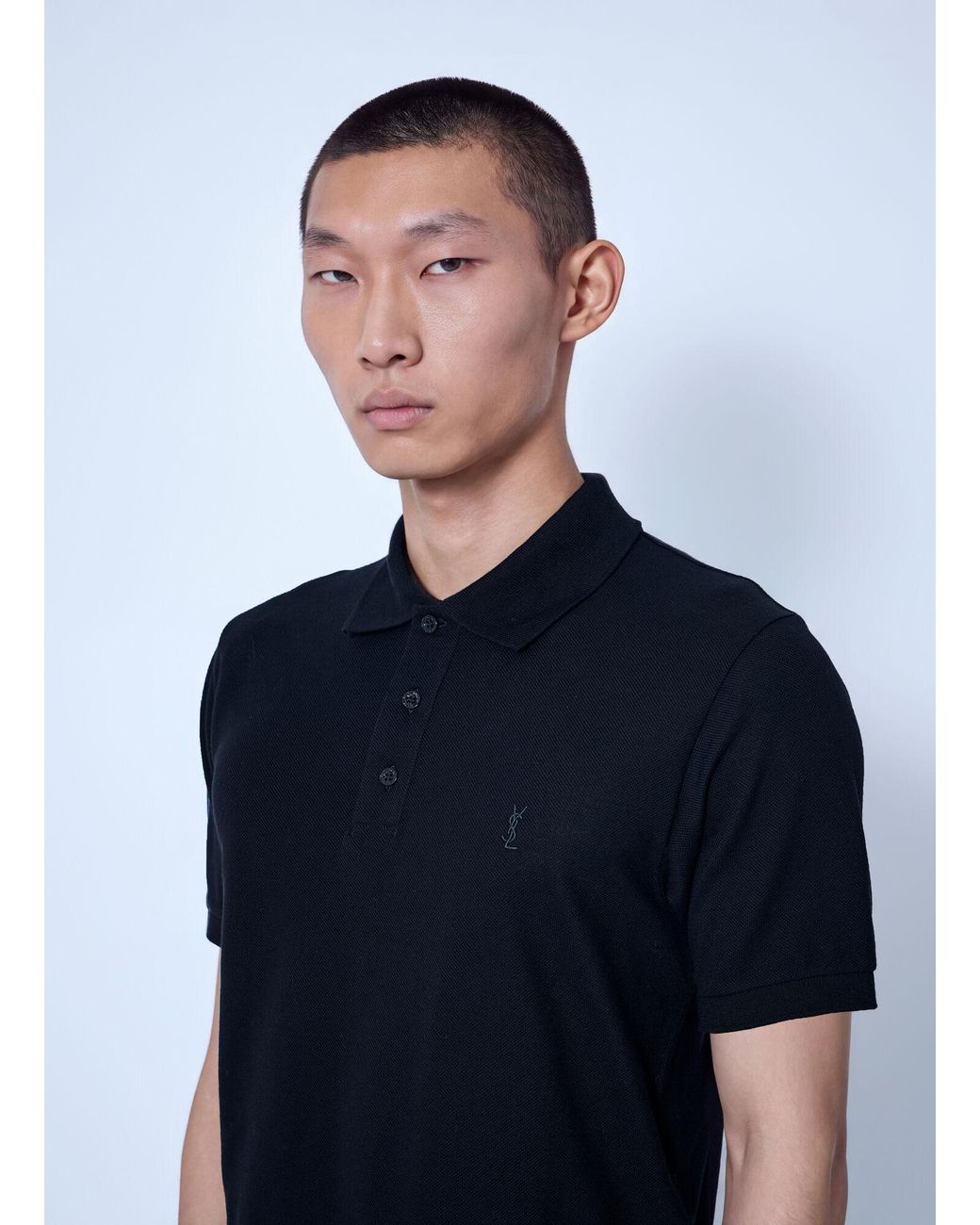 Saint Laurent Blue Embroidered Logo Polo Shirt for men