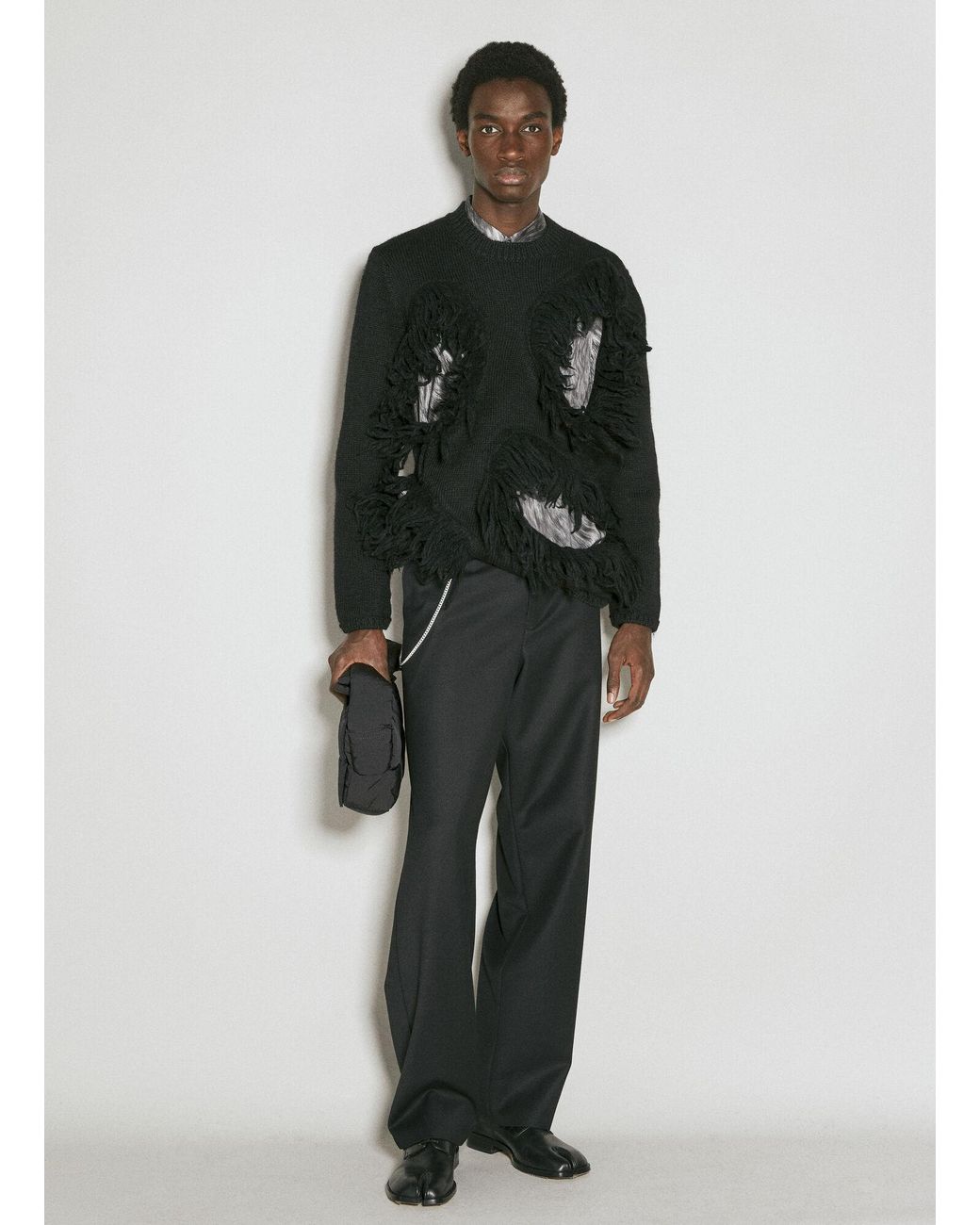 Comme des Garçons Black Cut-out Wool Sweater With Tassle Edge for men