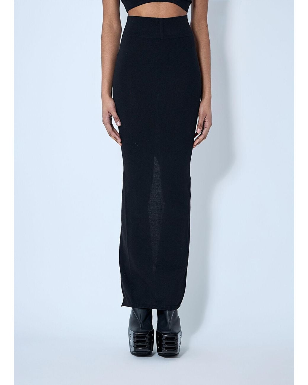 Rick Owens Blue Wool Knit Maxi Skirt