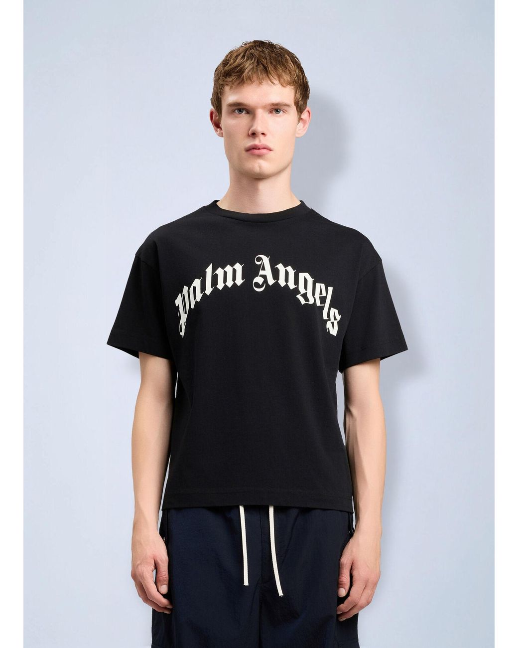 Palm Angels Black Curved Logo T-Shirt for men