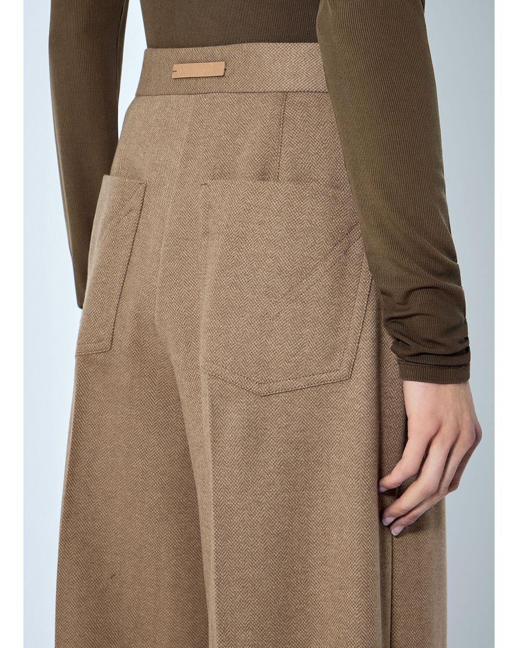 Max Mara Brown Herringbone Wide-Leg Trousers