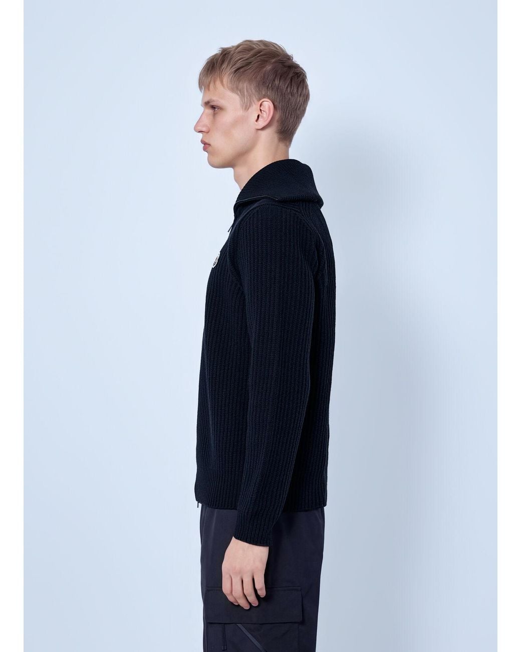 Moncler Blue Logo Rib Wool Turtleneck for men