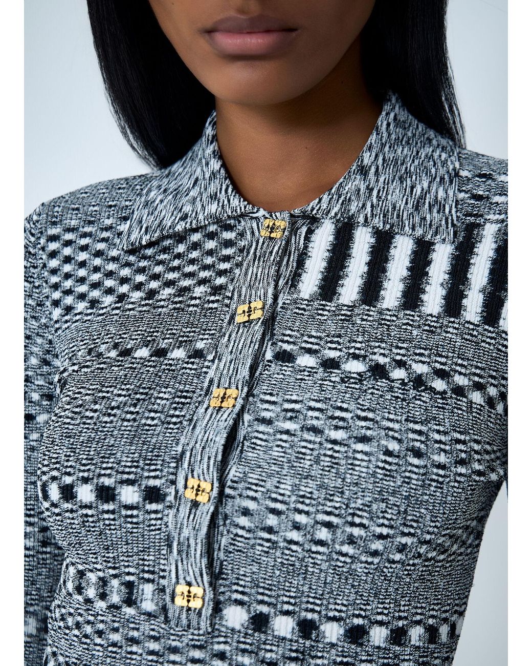 Ganni Blue Spacedyed Polo Sweater