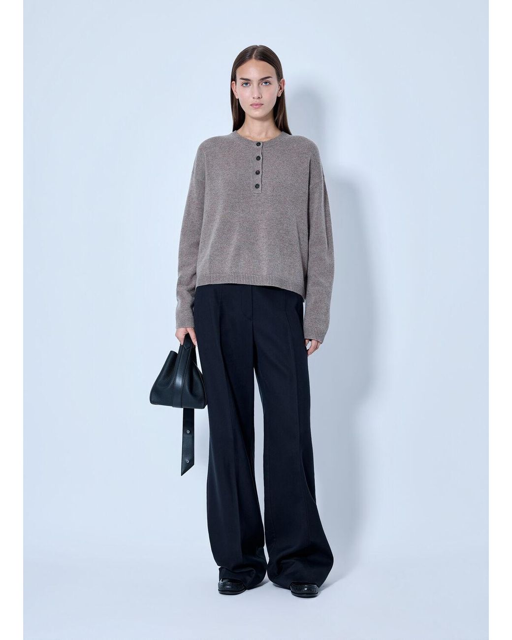 Max Mara Gray Button Placket Knit Sweater