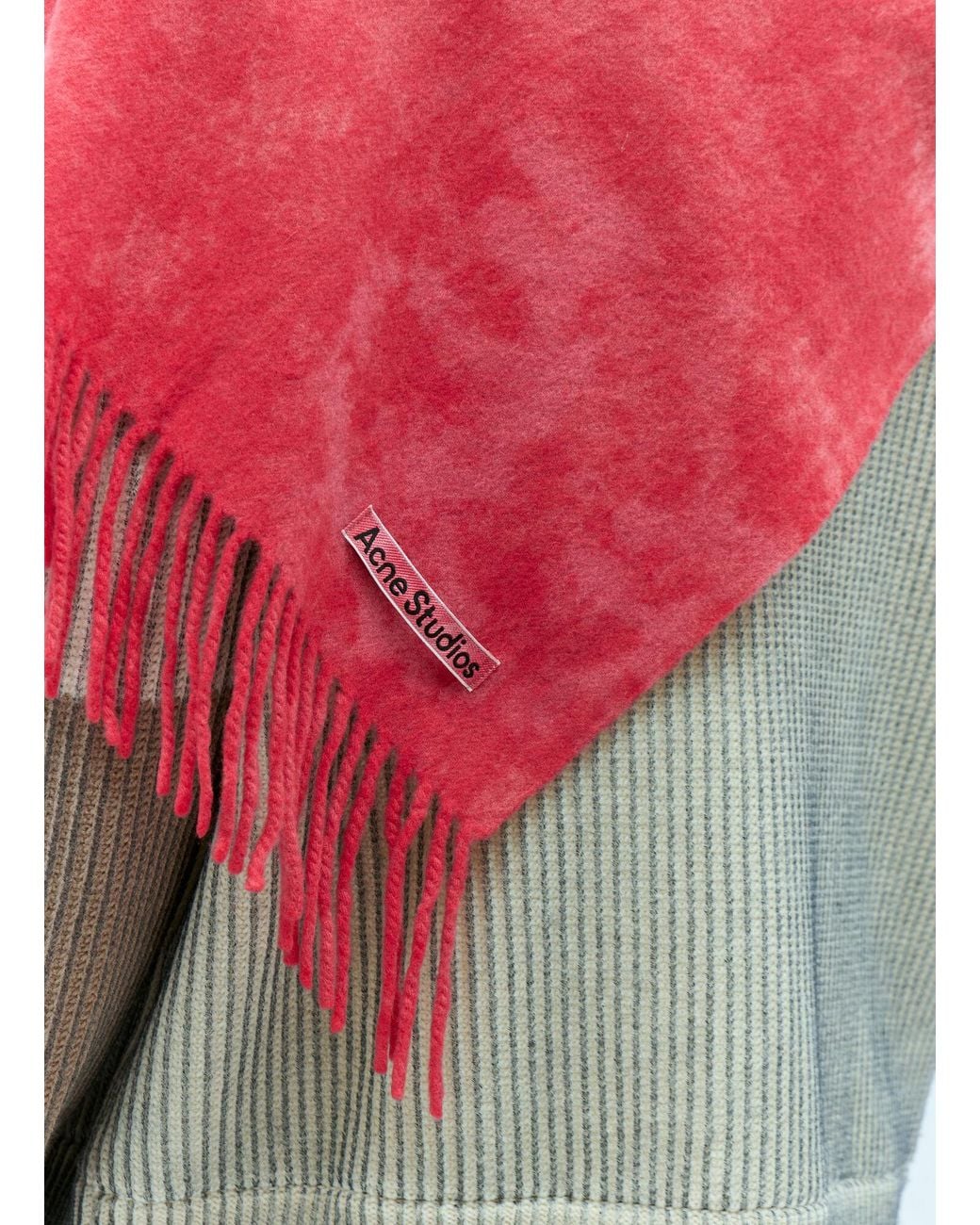 Acne Red Narrow Tie-Dye Wool Scarf for men
