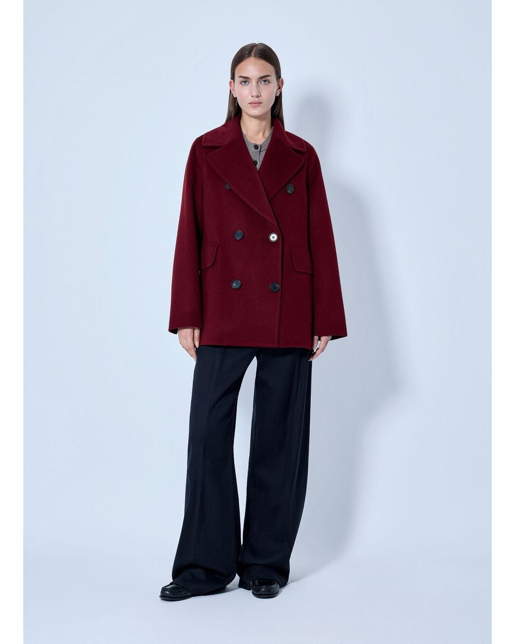 Max Mara Red Double-breasted Wool Coat