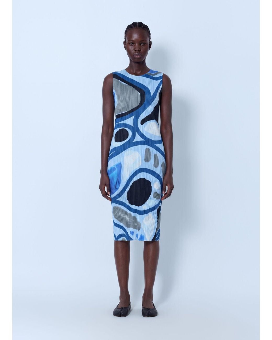 Pleats Please Issey Miyake Blue Roll Pleated Midi Dress