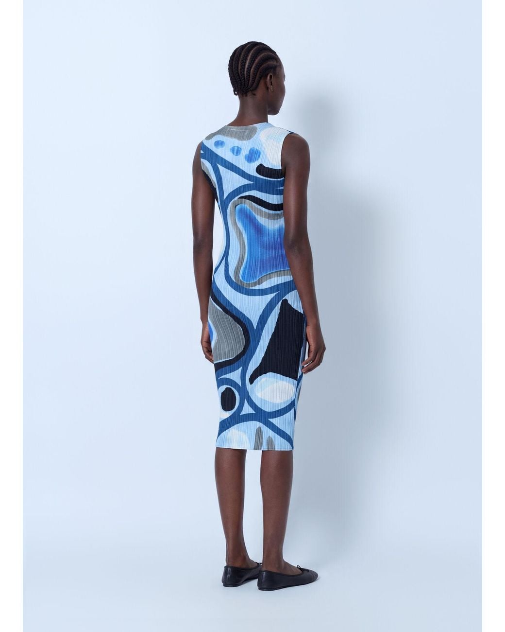 Pleats Please Issey Miyake Blue Roll Pleated Midi Dress