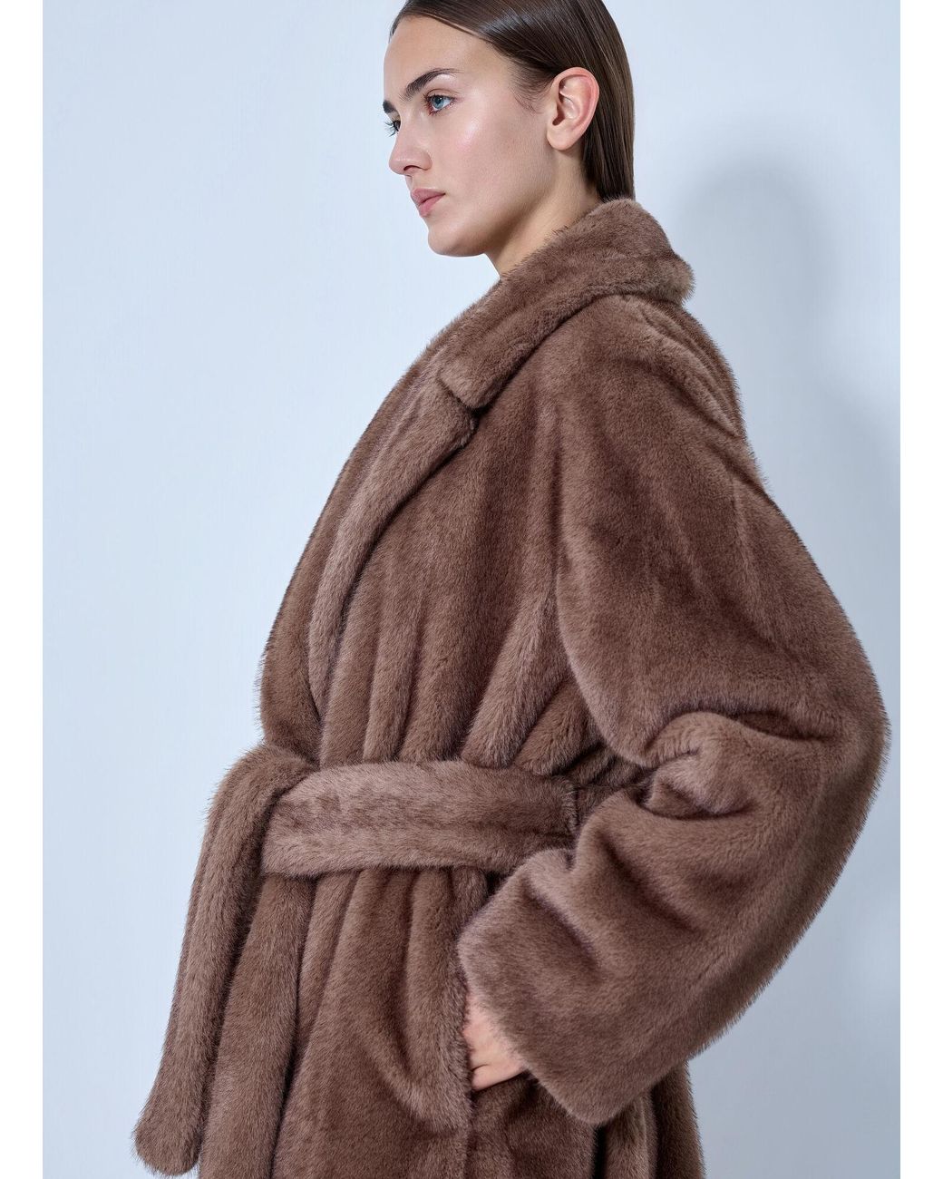 Max Mara Natural Faux Fur Belted Coat