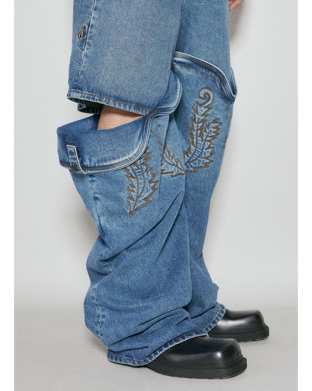 Y. Project Evergreen Maxi Cowboy Cuff Denim Jeans in Blue for Men