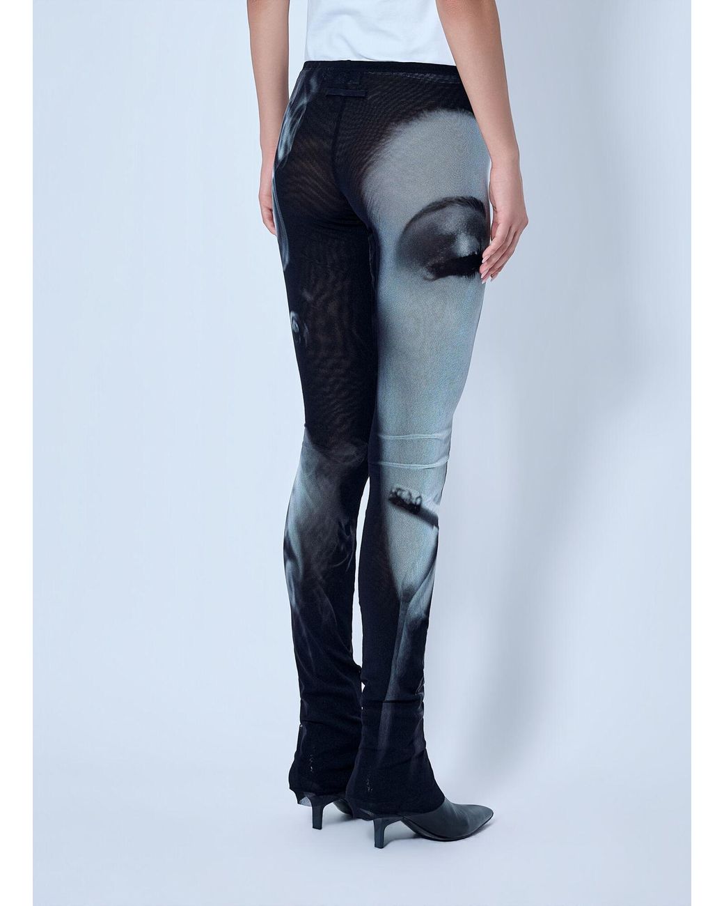 Jean Paul Gaultier Blue Mesh Printed Smoking Women Flare Pants