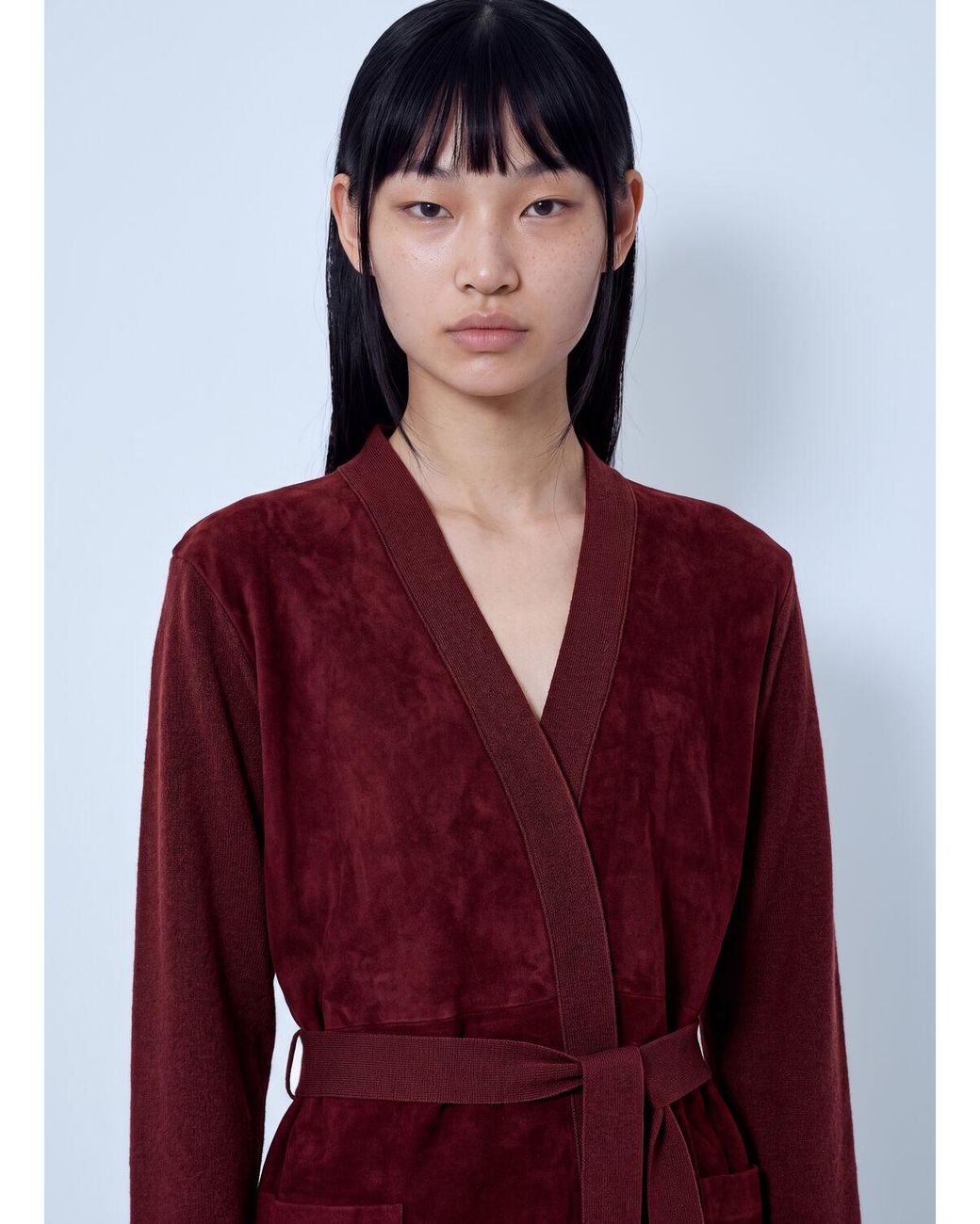 Max Mara Red Belted Cardigan With Patch Pockets