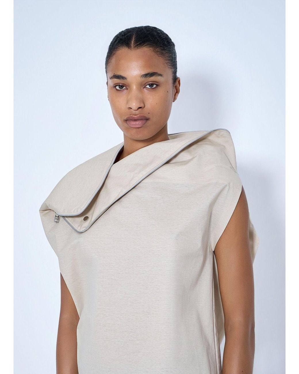 Issey Miyake White Asymmetric Zip Detail Top