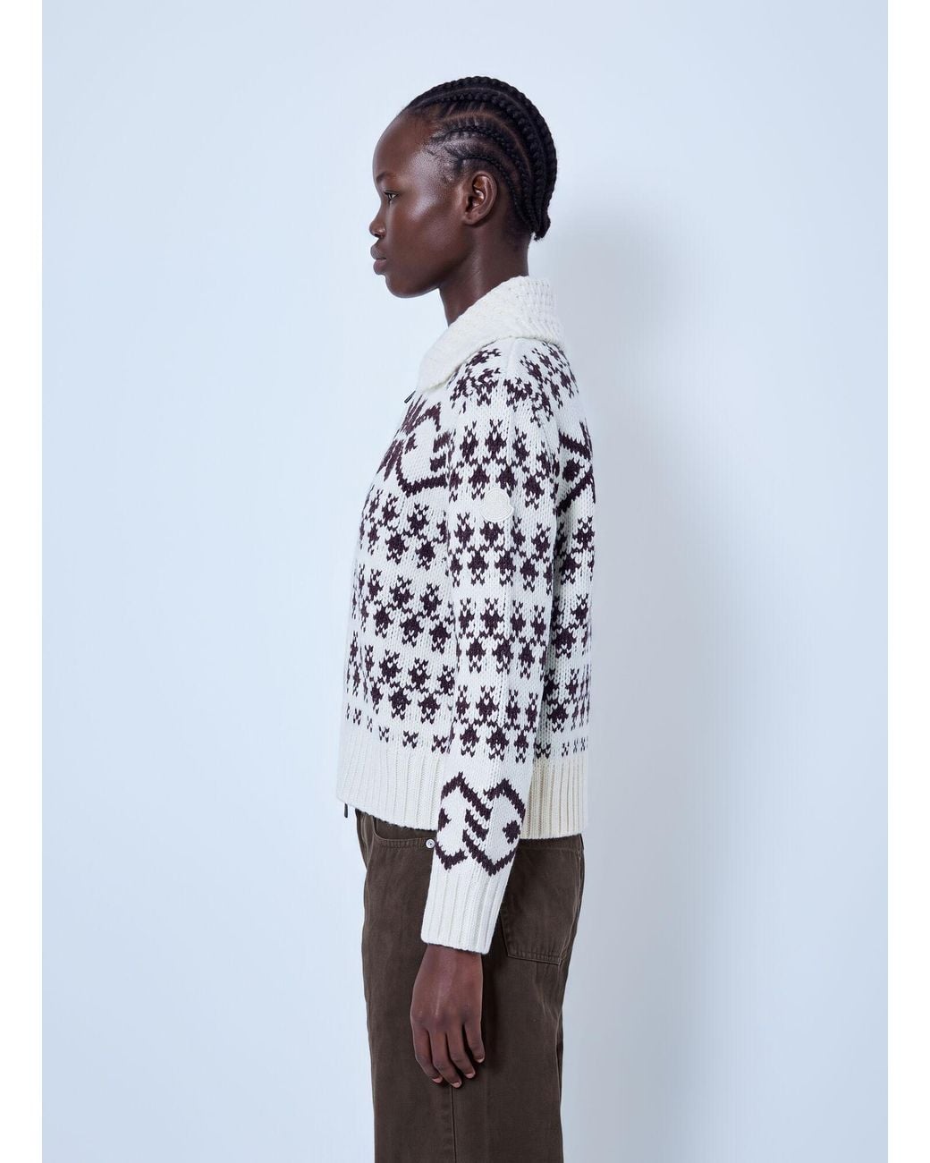 Moncler White Fair Isle Zip Cardigan