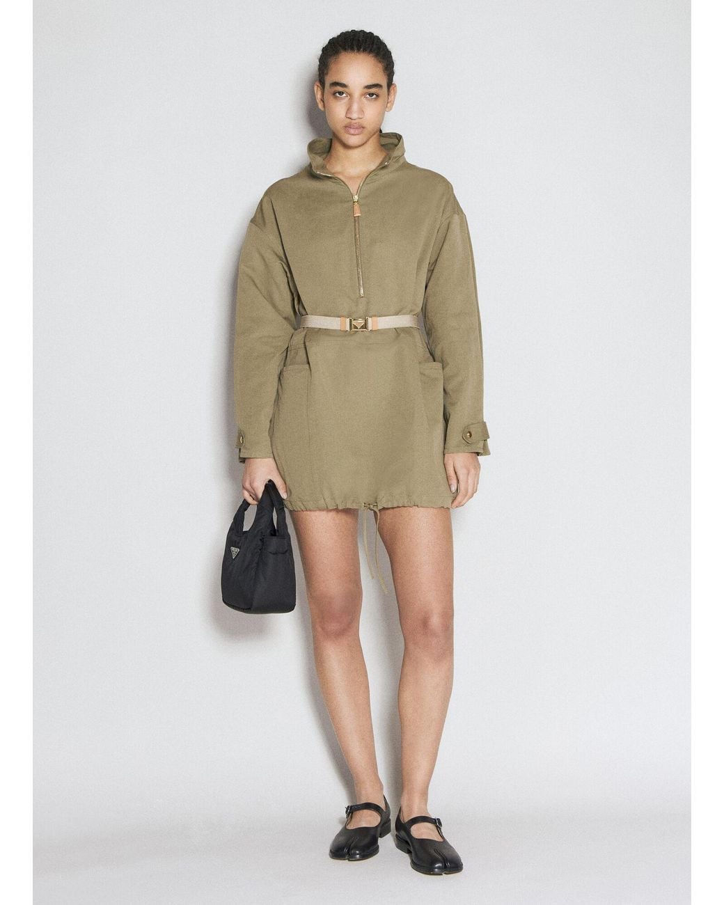 Prada Green Half-Zip Long Sleeve Dress