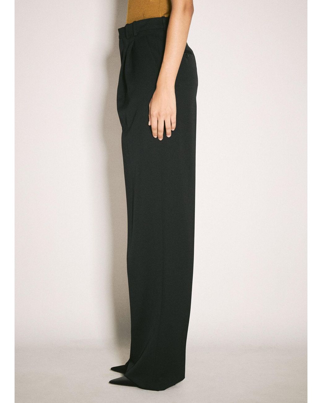 Saint Laurent Black Wide-Leg Wool Pants
