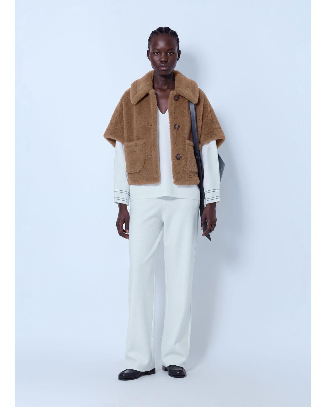 Max Mara Natural Short Shearling Coat