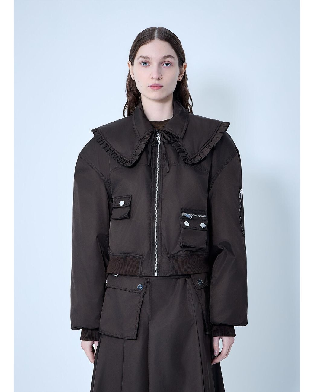 Ganni Black Duchesse Nylon Bomber Jacket
