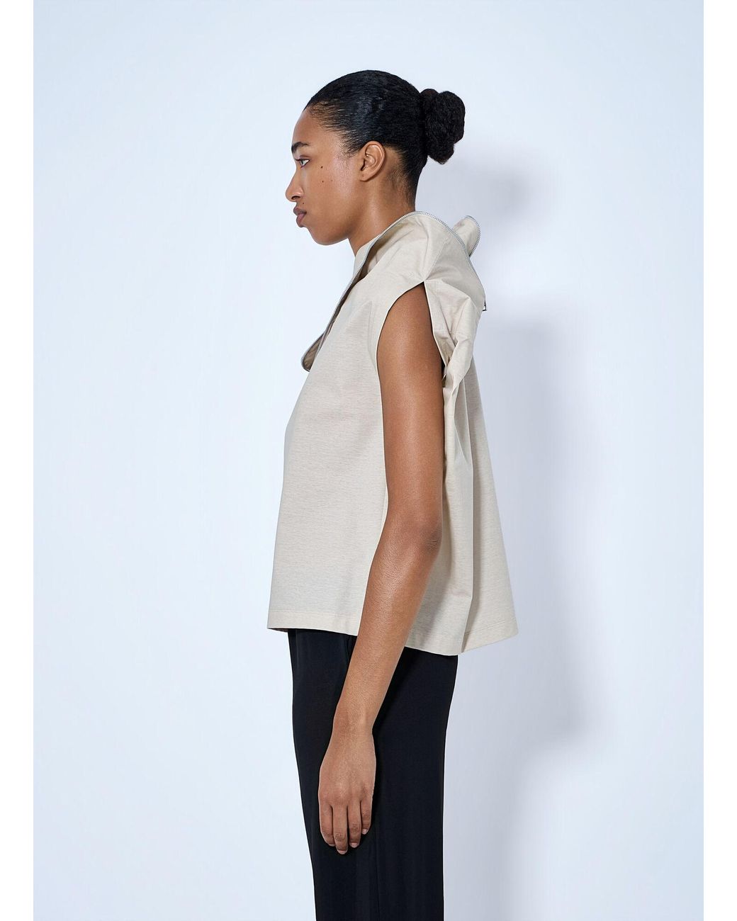 Issey Miyake White Asymmetric Zip Detail Top