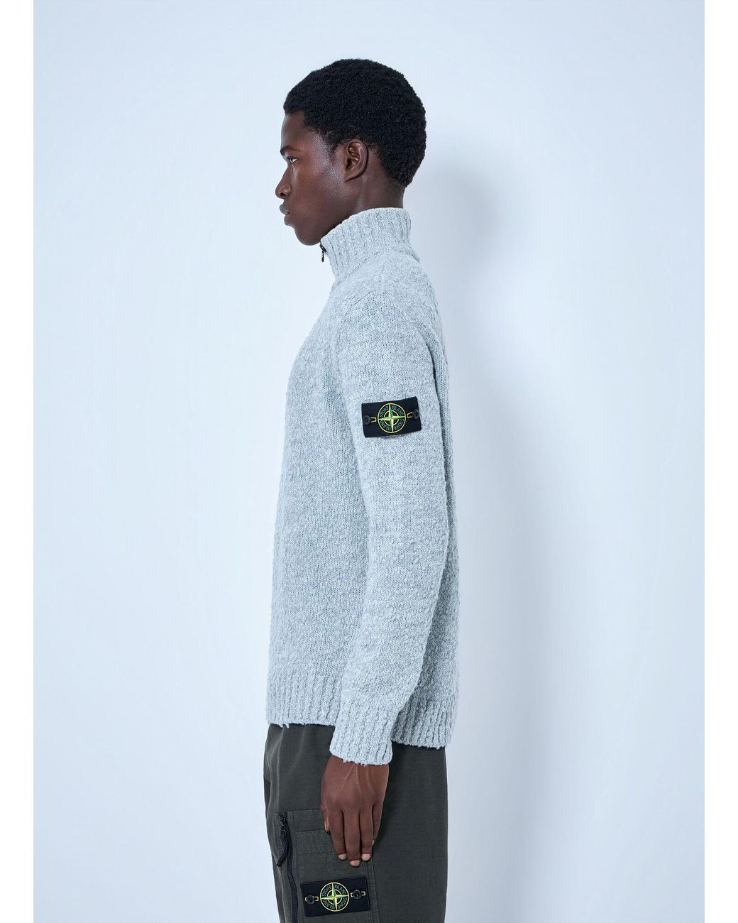 Stone Island Blue Half-Zip Wool Sweater for men