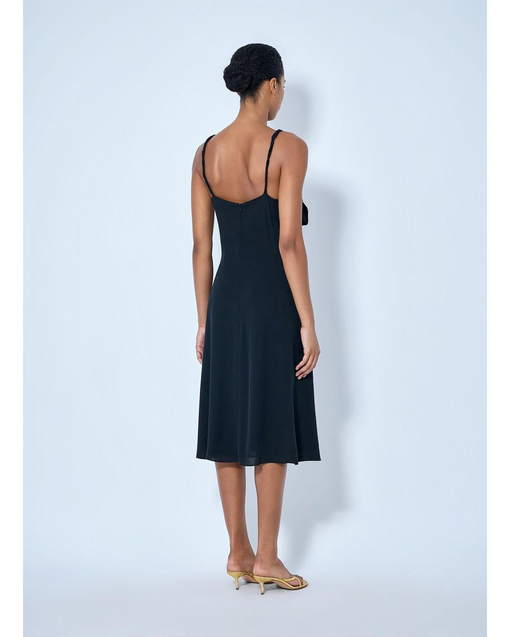 Acne Blue Silk Midi Dress With Bow