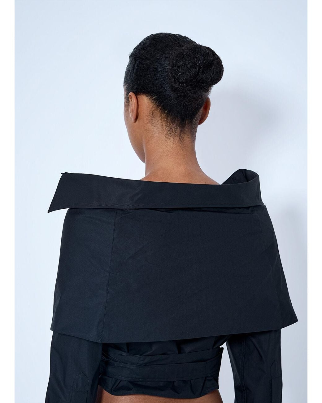 Balenciaga Blue Off-Shoulder Wrap Shirt